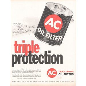 1960 AC Triple Trapper Oil Filter Vintage Print Ad Mechanic Classic Car Wall Art